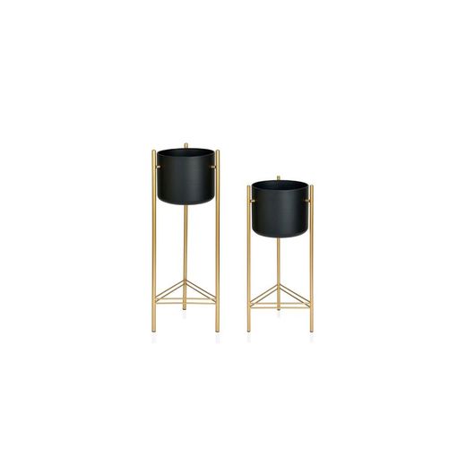 Macetero de pie S de metal en negro y dorado Ø27,5x65 cm