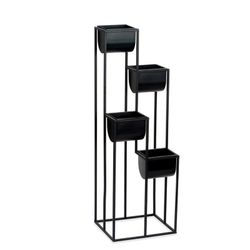 Multi Floor Planter in Metal and Black Plastic, 33.5x29x100cm