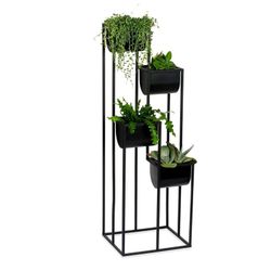 Multi Floor Planter in Metal and Black Plastic, 33.5x29x100cm