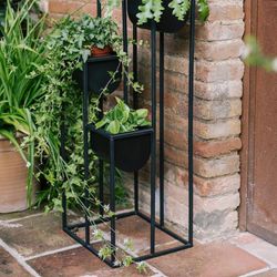 Multi Floor Planter in Metal and Black Plastic, 33.5x29x100cm
