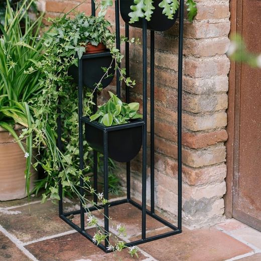 Jardinière multi-sols en métal et plastique noir, 33,5 x 29 x 100 cm