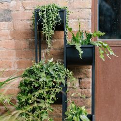 Multi Floor Planter in Metal and Black Plastic, 33.5x29x100cm