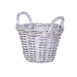 Ζαρντινιέρα Kubu L σε Pickled White Rattan, Ø35x25 cm