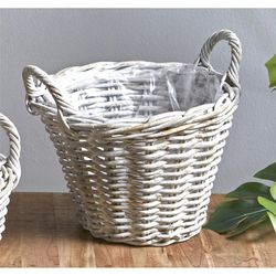 Ζαρντινιέρα Kubu L σε Pickled White Rattan, Ø35x25 cm