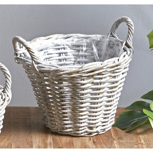 Ζαρντινιέρα Kubu L σε Pickled White Rattan, Ø35x25 cm