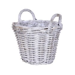 Kubu M Planter in Pickled White Rattan, Ø30x23 cm