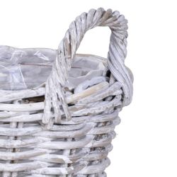 Kubu M Planter in Pickled White Rattan, Ø30x23 cm