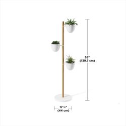 Donica Floristand w pionie z naturalnego drewna i bieli 44,5x44,5x139 cm