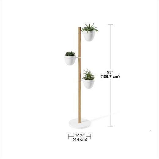 Donica Floristand w pionie z naturalnego drewna i bieli 44,5x44,5x139 cm