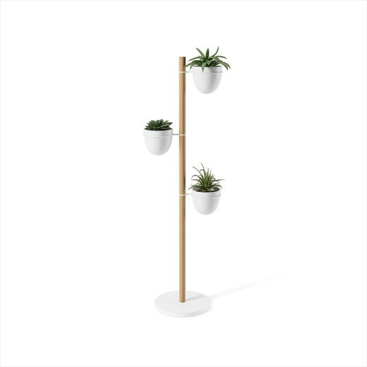 Donica Floristand w pionie z naturalnego drewna i bieli 44,5x44,5x139 cm