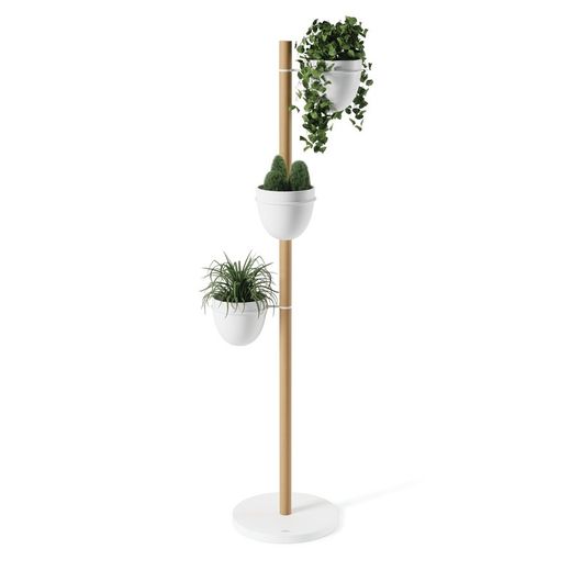 Donica Floristand w pionie z naturalnego drewna i bieli 44,5x44,5x139 cm