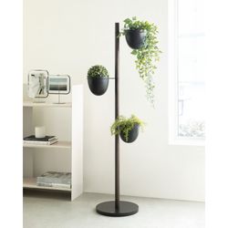 Macetero Vertical Floristand de Madera y Metal Marrón/Negro, 44,5x44,5x139 cm