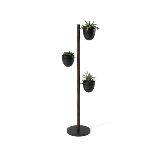 Macetero Vertical Floristand de Madera y Metal Marrón/Negro, 44,5x44,5x139 cm