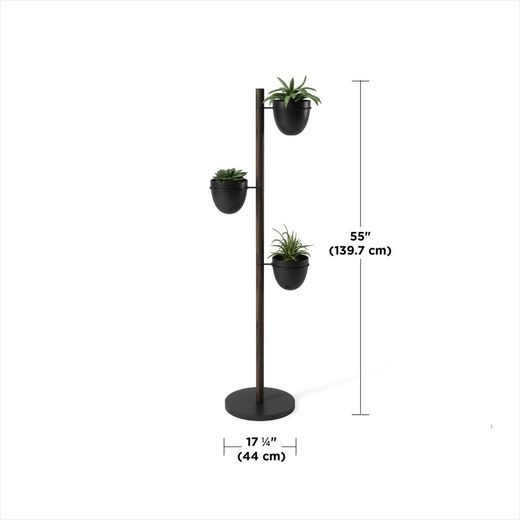 Macetero Vertical Floristand de Madera y Metal Marrón/Negro, 44,5x44,5x139 cm