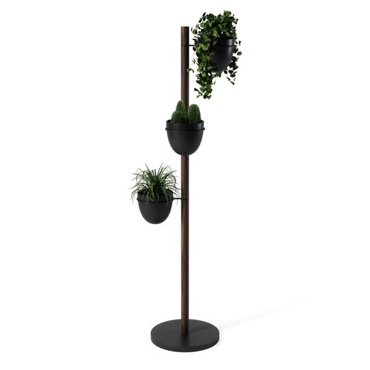Macetero Vertical Floristand de Madera y Metal Marrón/Negro, 44,5x44,5x139 cm