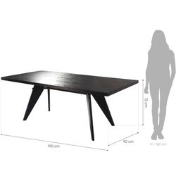 MAMBA-Tavolo da pranzo in legno naturale e metallo nero, 190 x 90 x 72 cm