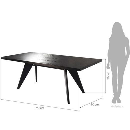 Stół do jadalni MAMBA z naturalnego drewna i czarnego metalu, 190 x 90 x 72 cm