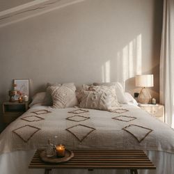 Couverture en coton beige, 130 x 170 x 1 cm | Lyre