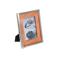 Wood and leather photo frame in silver, 21x3x26 cm