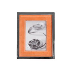 Wood and leather photo frame in silver, 21x3x26 cm