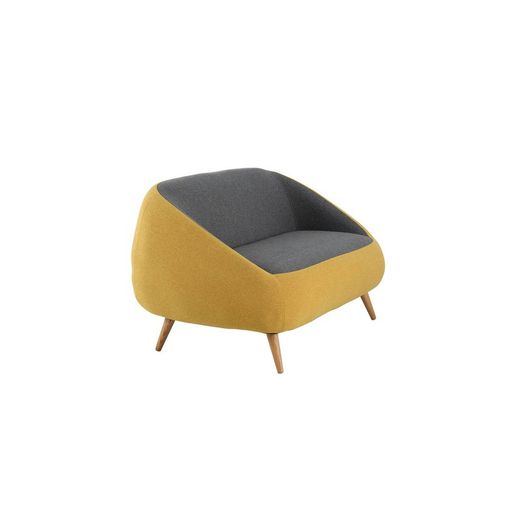 MARPE - Divano imbottito bicolore senape / grigio con braccioli, 142,5 x 83,5 x 75,5 cm