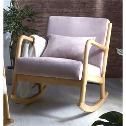 Sedia a Dondolo Maire con Cuscino in Velluto e Legno Rosa Pallido/Naturale, 66x88x78 cm