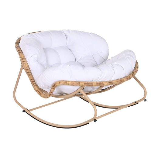 Rocking chair en rotin synthétique et acier naturel et blanc, 108 x 108 x 80 cm | Bord de mer