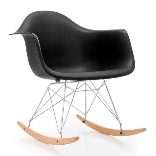 Chaise berçante en polypropylène noir et bois 62,5 x 69 x 79,5 cm