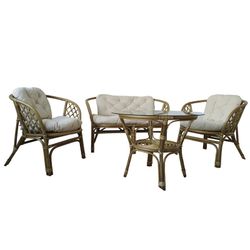 Conjunto de exterior de comedor 4 plazas Ratán Natural/Blanco
