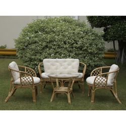 Conjunto de exterior de comedor 4 plazas Ratán Natural/Blanco
