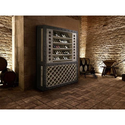 MERLOT I-Natural und schwarzer Flaschenschrank, 33x160x220 cm