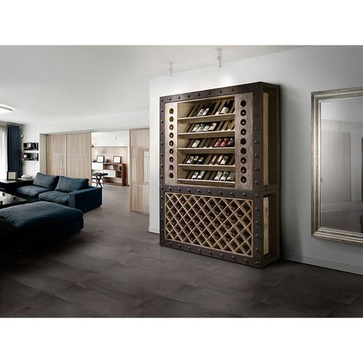 MERLOT I-Natural und schwarzer Flaschenschrank, 33x160x220 cm