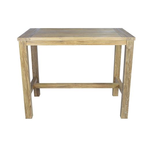 Table à manger haute d'extérieur en bois de teck recyclé naturel, 140 x 80 x 110 cm | Tamou