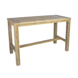 Table à manger haute d'extérieur en bois de teck recyclé naturel, 200 x 80 x 110 cm | Tamou
