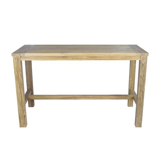 Table à manger haute d'extérieur en bois de teck recyclé naturel, 200 x 80 x 110 cm | Tamou
