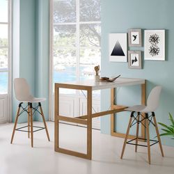Mesa alta de madera blanca y roble, 140 x 70 x 104 cm