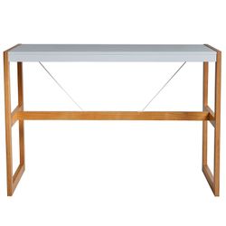 Mesa alta de madera blanca y roble, 140 x 70 x 104 cm