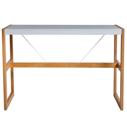 Mesa alta de madera blanca y roble, 140 x 70 x 104 cm