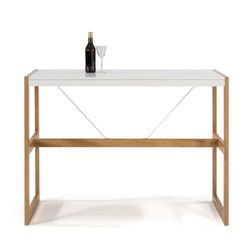 Mesa alta de madera blanca y roble, 140 x 70 x 104 cm