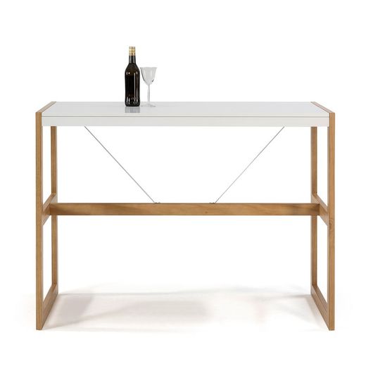 Mesa alta de madera blanca y roble, 140 x 70 x 104 cm