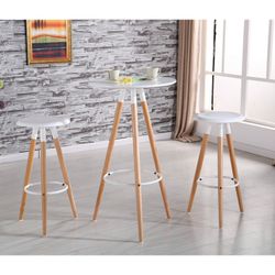 White and natural beech wood high table, 60 x 60 x 105 cm | New Otilia