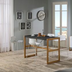 Mesa alta de madera gris antracita y roble, 140 x 70 x 104 cm