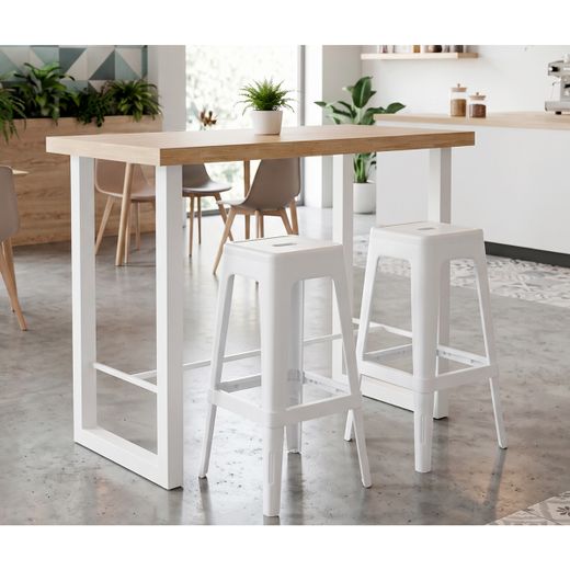 Mesa alta de madera y metal en natural y blanco, 120 x 70 x 100 cm | Loft 120