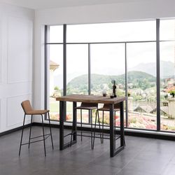 Hoge tafel donker naturel/zwart hout en metaal, 120 x 70 x 100 cm | zolder