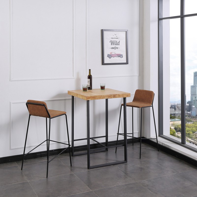 token kruipen silhouet Hoge tafel naturel/zwart hout en metaal, 70 x 70 x 100 cm | zolder — Qechic