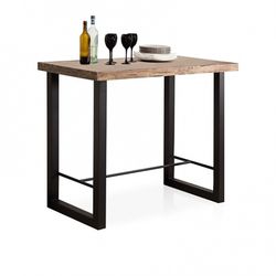 Eiken en metalen hoge tafel in licht naturel en zwart, 120 x 70 x 100 cm | zolder