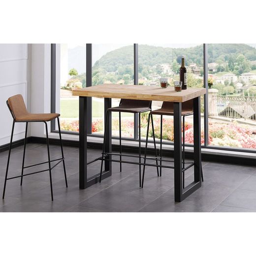 Eiken en metalen hoge tafel in licht naturel en zwart, 120 x 70 x 100 cm | zolder