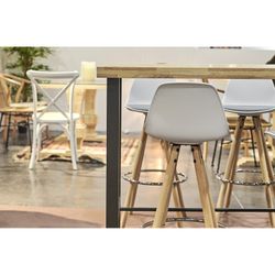Eiken en metalen hoge tafel in licht naturel en zwart, 120 x 70 x 100 cm | zolder