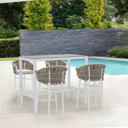 Table haute de jardin en aluminium blanc et gris, 130 x 70 x 106 cm | Méridien