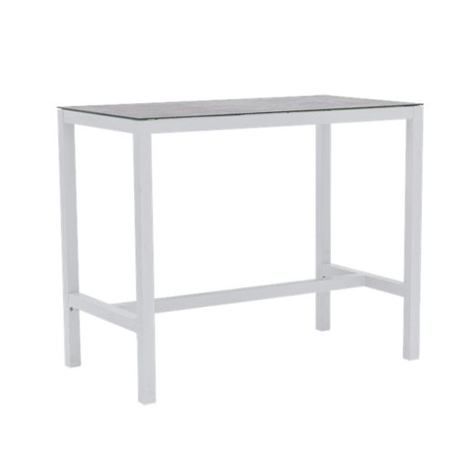 Table haute de jardin en aluminium blanc et gris, 130 x 70 x 106 cm | Méridien